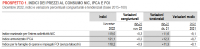 Istat: Inflazione - in Italia +11,6% nel mese di dicembre 2022 (definitivo)